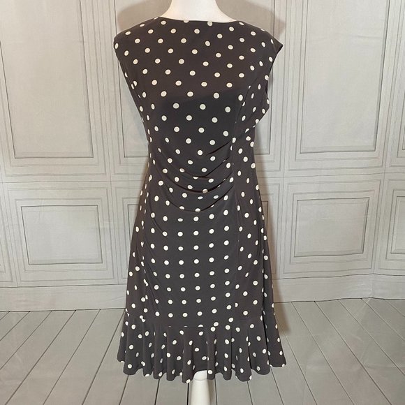 Lauren Ralph Lauren Dresses & Skirts - LAUREN Gray White Polka Dot Flounce Dress Size 8